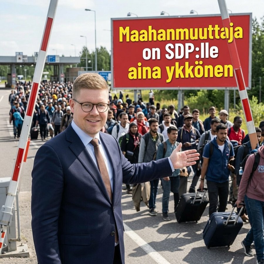 perusboomer's tweet photo. SDP iloitsee.
"Olemme itsekin rajamaa". Joten äänestysperäisten maahanmuuttajien kuljetuskustannukset jäävät maltillisiksi. https://t.co/3AiKzEibaL
