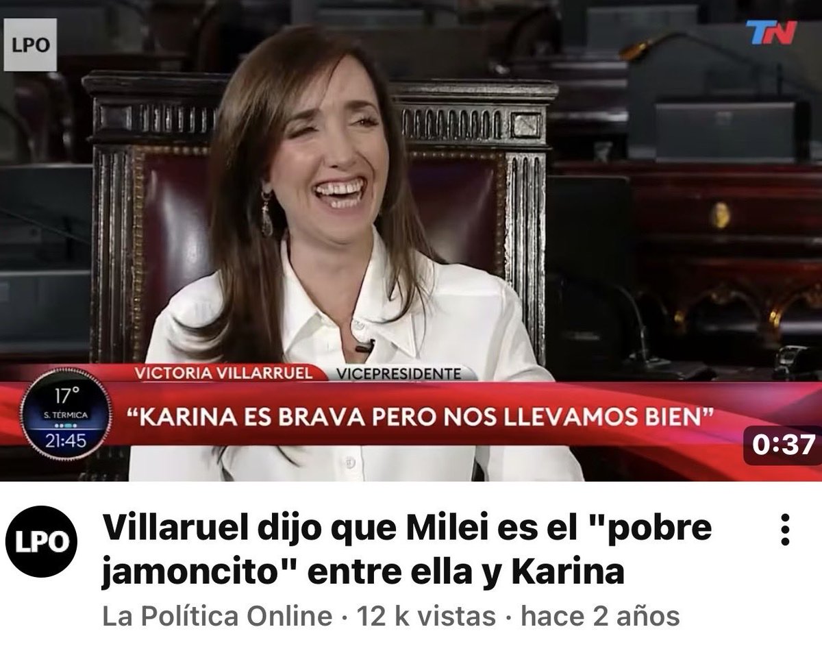 stelrv's tweet photo. @ame2246 La Vicepresidenta asumió a un “cargo equivocado “.. en un primera entrevista(2022) calificó  al Presidente de “jamoncito del medio “.. en referencia a la postura entre ella y Karina Millei ..
Lamentable…! https://t.co/3FZB4PdY0w