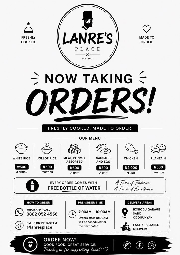Lanrestories's tweet photo. We're starting small — just Ofada Rice &amp; Sauce and Jollof Rice for now — but every big thing starts somewhere.

If you've ever tasted Lanre's Place, you know what's coming. If you haven't, this is your sign.

📍 Now taking orders in Ikorodu
📲 DM  - 08020524556 to order https://t.co/Tfina7zKZd