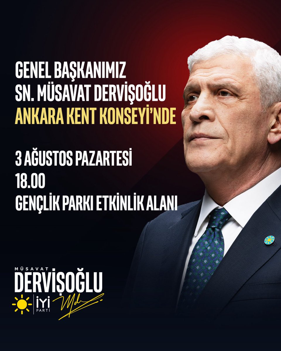 iyiparti's tweet photo. Genel Başkanımız Sayın Müsavat Dervişoğlu @MDervisogluTR,

Ankara Kent Konseyi Gençlik Meclisi ve Esnaf Meclisi ev sahipliğinde, SözOnda Deneyim Paylaşım Platformu’nun konuğu oluyor.

🗓️ 3 Ağustos Pazartesi (yarın)
🕕 18.00
📍 Gençlik Parkı Etkinlik Alanı https://t.co/IfYzQWhhTC