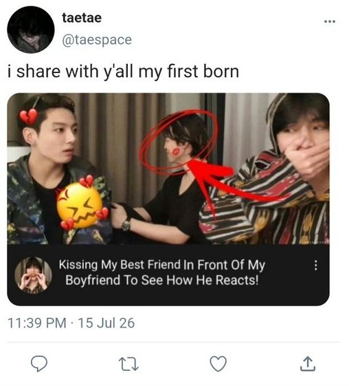 kvlvre's tweet photo. a #taekookau where taehyung prank kisses his best friend in front of his boyfriend to see his reaction https://t.co/2MjkTsABMC