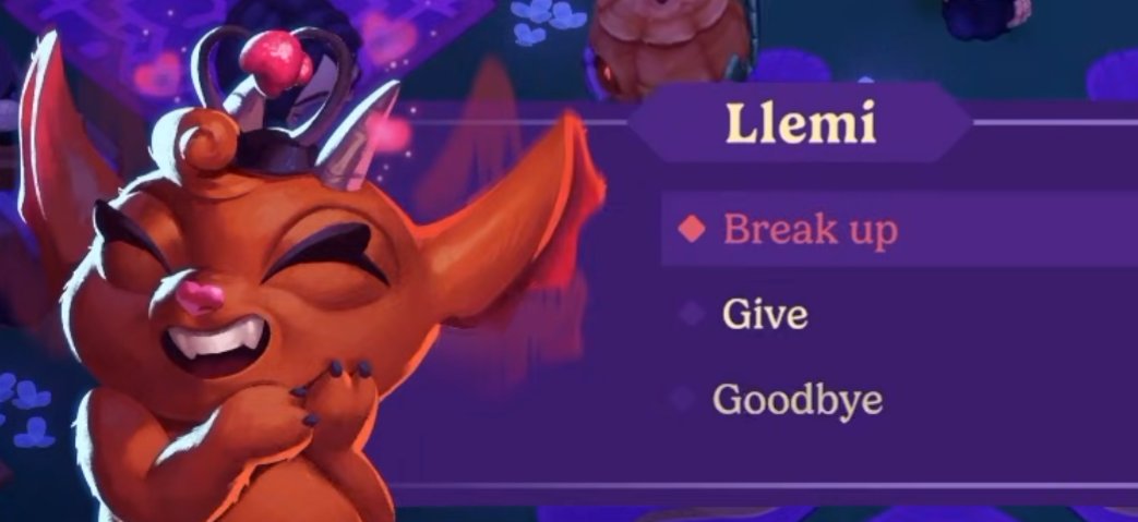 captcrabs's tweet photo. I feel like the Break Up option should be moved under the Give option because it's too easy to accidentally click it when skipping through a conversation. #moonlightpeaks https://t.co/LfDLhkle5f