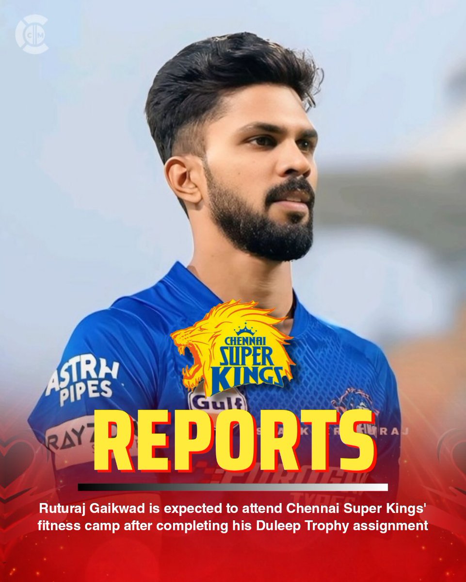 cricketmoodcom's tweet photo. 🚨 REPORTS 🚨
Ruturaj Gaikwad is set to join Chennai Super Kings' fitness camp after completing his Duleep Trophy commitments. 💛🏏
Source: RevSportz
.
.
.
#RuturajGaikwad #CSK #IPL #ChennaiSuperKings #cricketmoodofficial https://t.co/iFcNoZUjcN