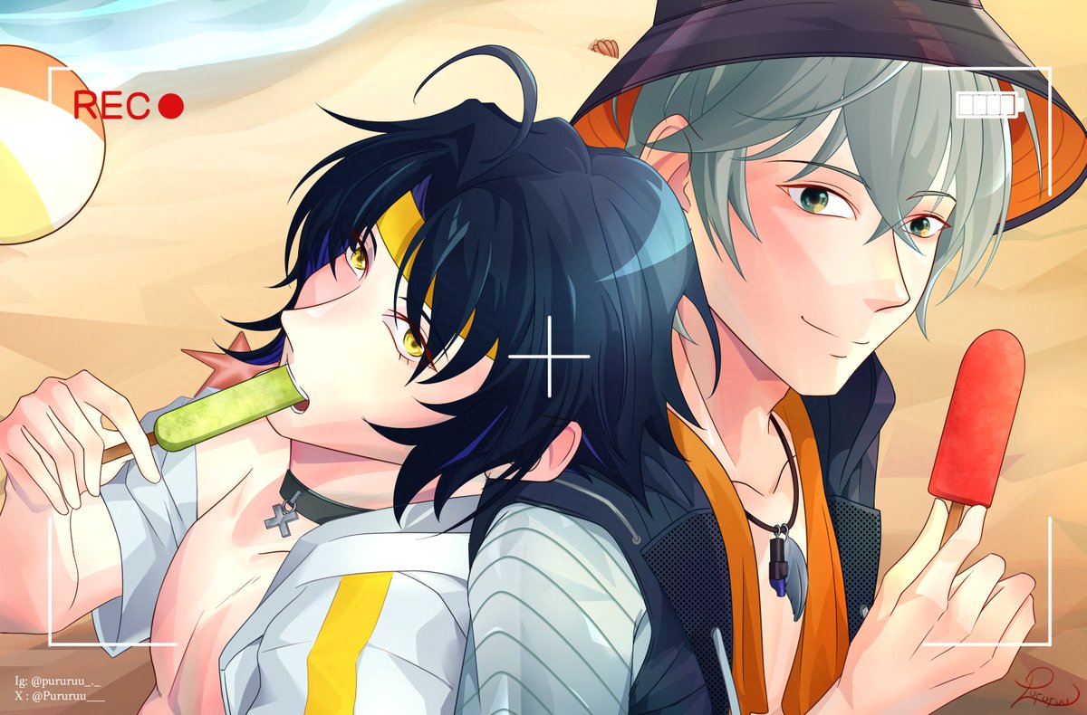 Pururuu__'s tweet photo. "Guys, look over here!"

Here's my gift for @fuburger for #zzzSummerArtTrade! ☀️Hope you like it! 💕

Thanks to @Yidhari_Timely for hosting this event!

#zzzero https://t.co/2EyIMTlFCi