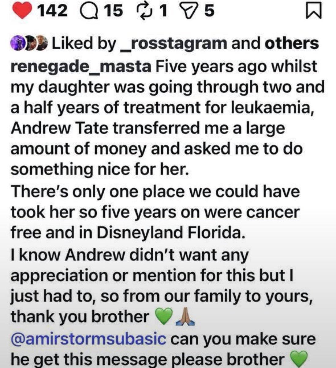 jointrwuni_'s tweet photo. 🚨A few years ago, Andrew Tate paid for a young girl’s cancer treatment that her family couldn’t afford. 

Quietly, without making it public.

A few weeks ago, she defeated cancer and was able to visit Disneyland with her dad ❤️

THE MEDIA WON'T SHOW YOU THIS! https://t.co/HH5oBFDOAw