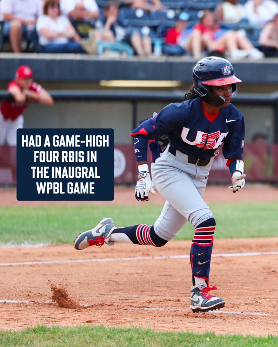 USABaseballWNT's tweet photo. Rewriting the history books 📚

NINE of our program alumni played in yesterday's inaugural WPBL league game and have forever etched their name in history 🫡 https://t.co/aZxr2EZW2U