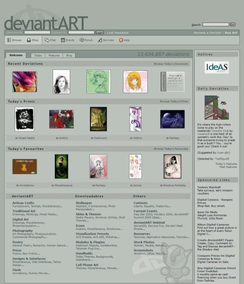 OldInternetFeel's tweet photo. deviantART website in 2005 https://t.co/PcJaekYyHW