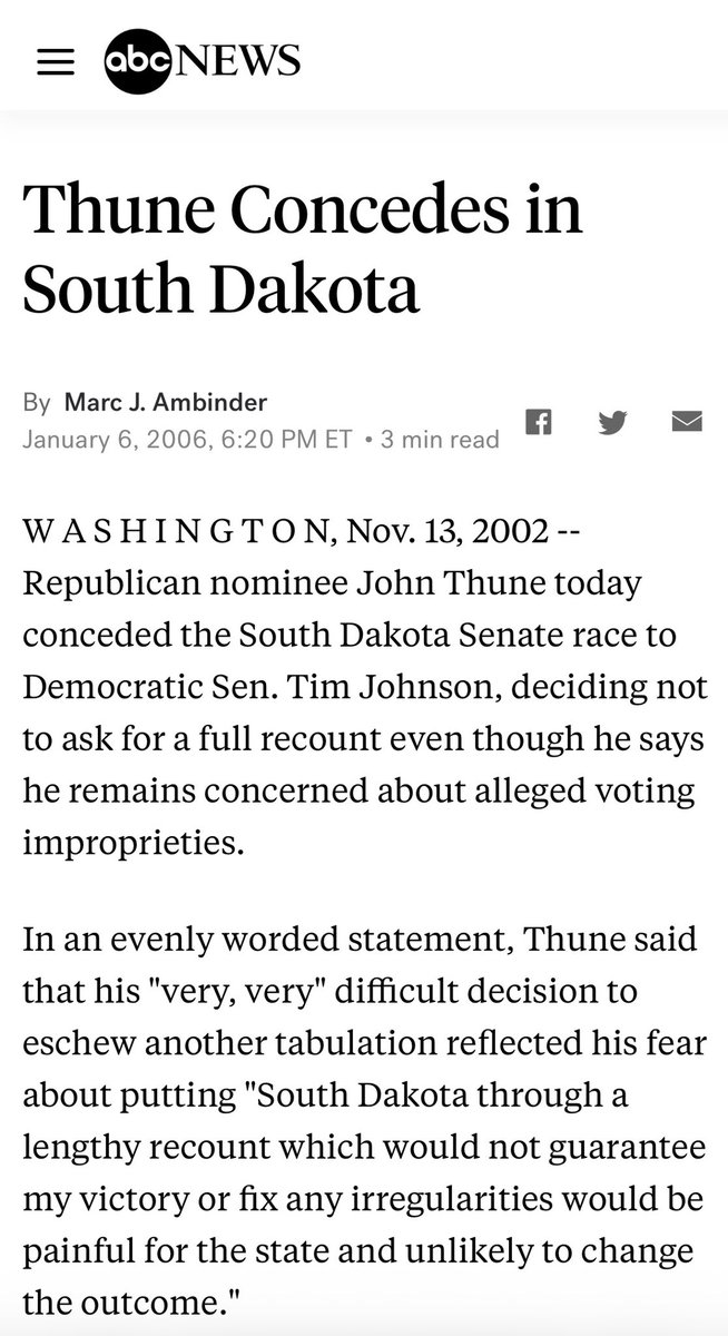 Shilohmarx's tweet photo. Senator John Thune loss by 524 votes in his first run for U.S. senate.

He alleged voting irregularities in his close loss. https://t.co/9pNdDZjc7G
