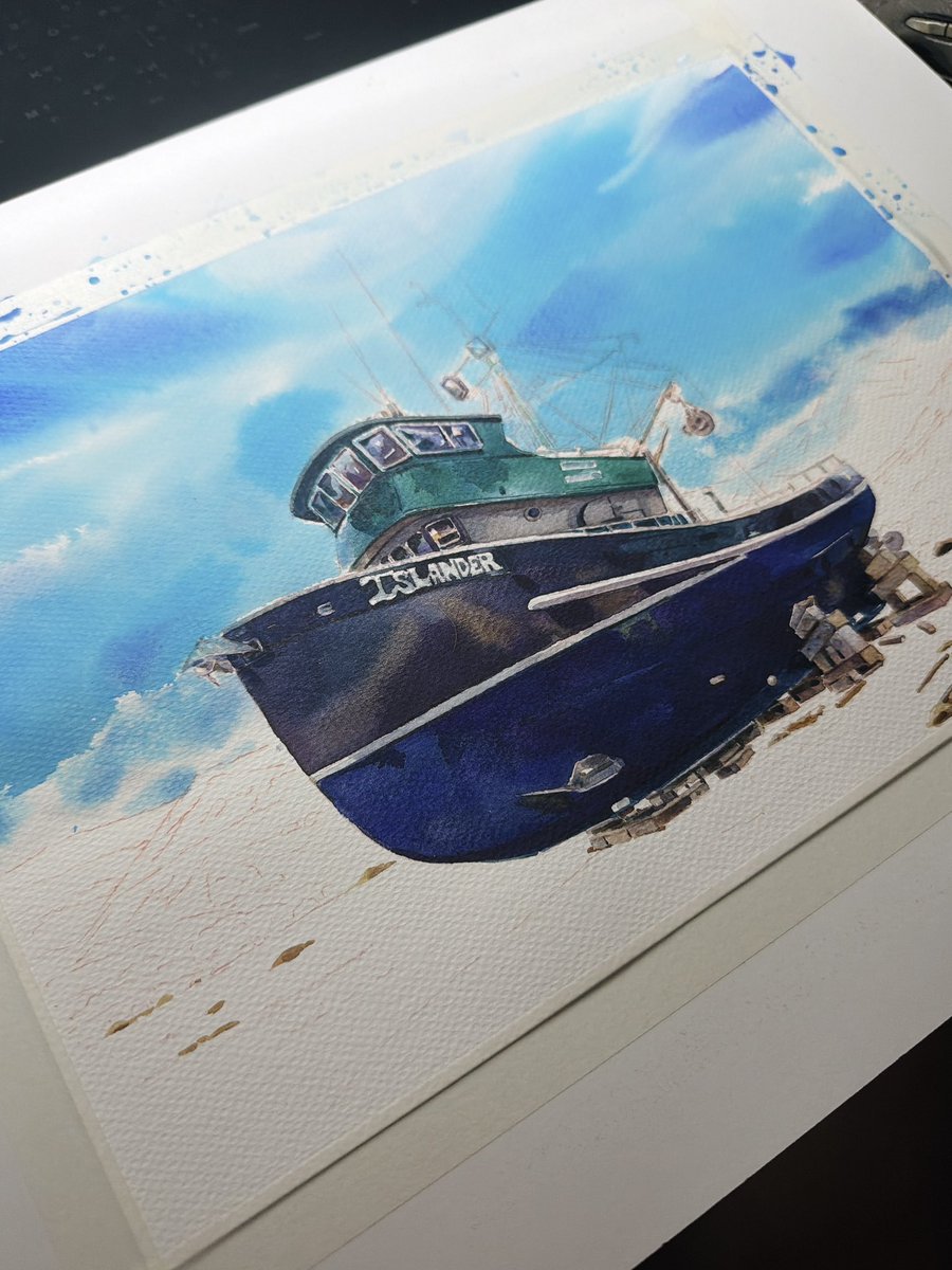 lennam20's tweet photo. มาเสริฟเรือออ ต่อจากที่ยังทำไม่เสร็จคราวที่แล้ว finishes look 

#watercolors #PortfolioDay https://t.co/gwDIA3ekvl