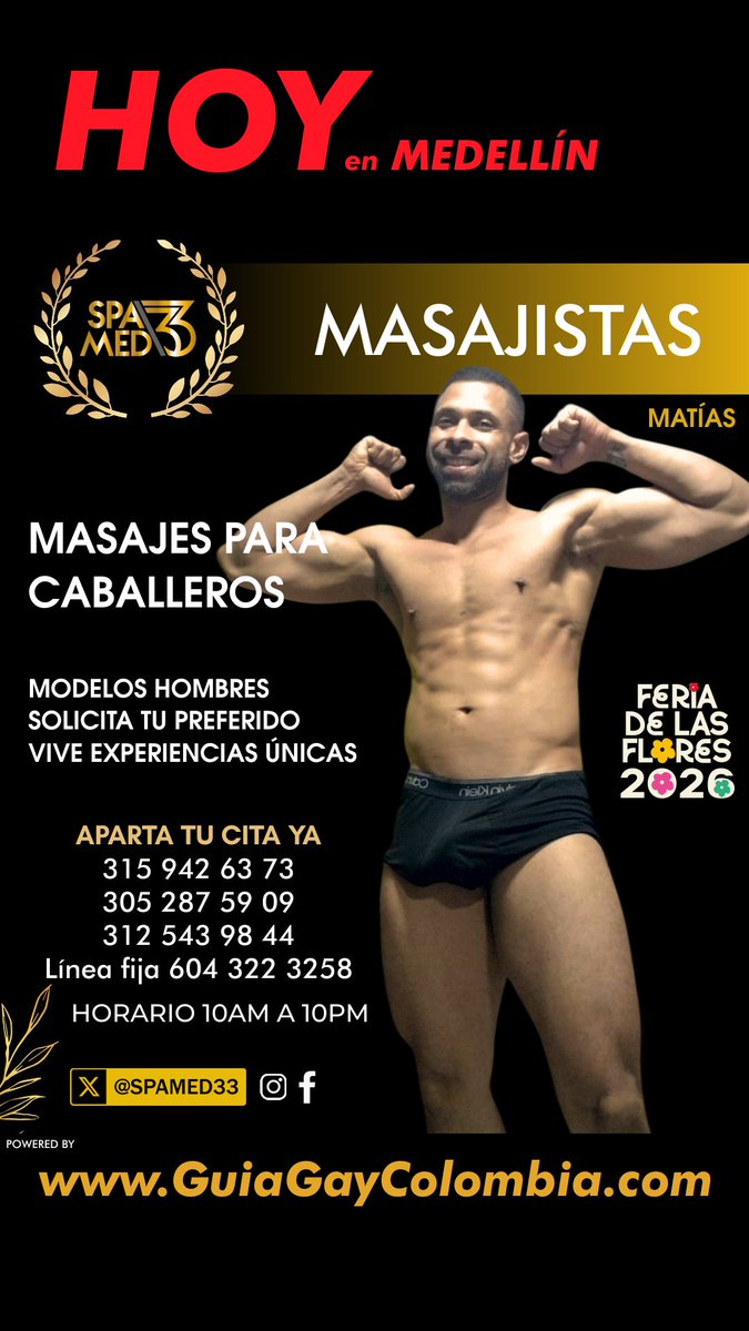 guiagaymed's tweet photo. HOY en MEDELLÍN
SPAMED33
Cel.3159426373
Cel.3052875909
Cel.3125439844
Tel.6043223258 
➜ @spamed33 
···
#guiagaycolombia #spamed33 #spamedellinla33 #gaymassage #masajegay #medellingay
➜ @GUIAGAYCOL26 🏳️‍🌈🇨🇴
@georgeDuboiss @georgeDuboissof https://t.co/XFzNSMzrys