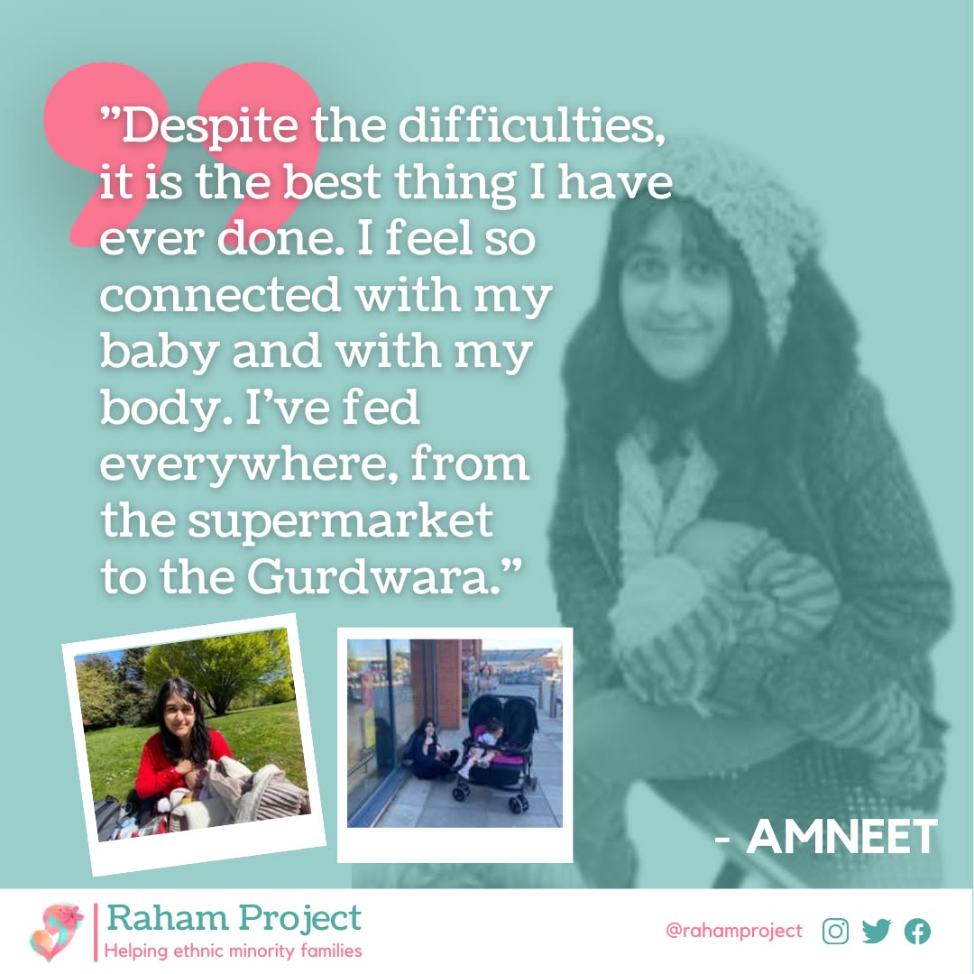 RahamProject's tweet photo. “Breastfeeding has not been straight forward for us. However, despite the difficulties, it is the best thing I have ever done. I feel so connected with my baby and with my body. I’ve fed everywhere, from the supermarket to the Gurdwara. https://t.co/E2y5k29Kvy