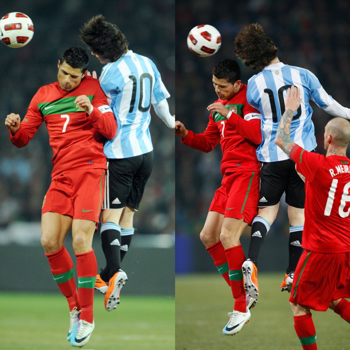 CrewsMat10's tweet photo. Throwback to when 5’7” Messi won an aerial duel against 6’2” Ronaldo.🤯 https://t.co/vuhidmJblJ