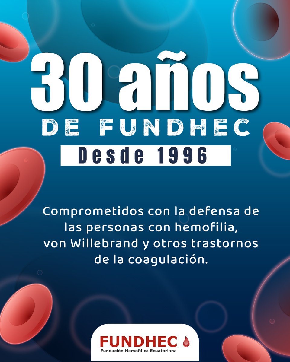 FUNDHEC's tweet photo. Hoy celebramos 30 años de historia, compromiso y trabajo junto a las personas con #Hemofilia, #VonWillebrand y otras #coagulopatías en el Ecuador.

Desde el 2 de agosto de 1996, cuando FUNDHEC fue reconocida oficialmente mediante Acuerdo Ministerial del Ministerio de Salud Pública, hemos acompañado a miles de pacientes y sus familias, promoviendo el acceso a un diagnóstico oportuno, tratamientos de calidad, educación y la defensa permanente de sus derechos.

@Salud_Ec @edicionmedEC @coalicionameric @RedAlianzaL @IESSec @FENEREcuador @FERPOF1