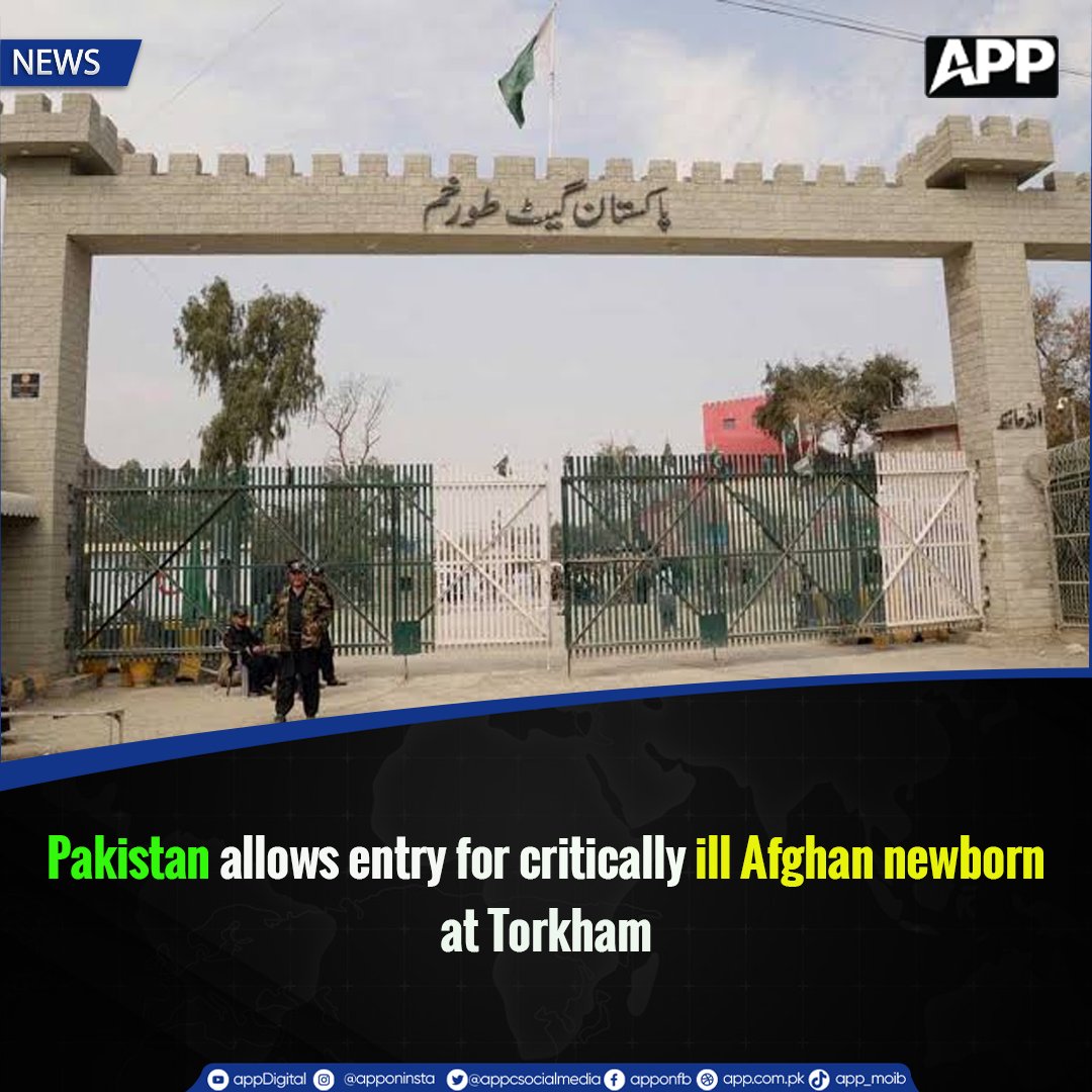 appcsocialmedia's tweet photo. In a humanitarian gesture, Pakistani authorities granted special permission for sick Afghan newborn and the child's parents to enter Pakistan through the Torkham border crossing on Sunday.
More details:
https://t.co/gp9Ng0NGsn
#Pakistan #torkhamborder #newbornchild #family https://t.co/duvitCKFfM