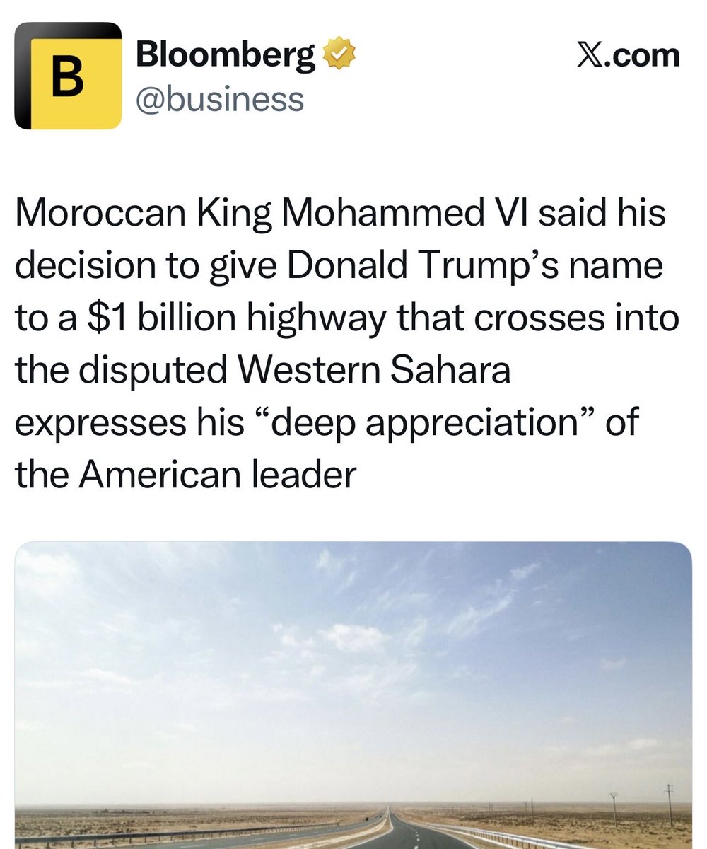 rulajebreal's tweet photo. Trump invia una lettera al re del Marocco: gli USA si uniscono a Israele nel riconoscere il controllo del Marocco sul Sahara Occidentale.
La Spagna sostiene la Palestina. Il Marocco, stato satellite, strumentalizza i migranti per esercitare pressioni politiche contro la Spagna…Trump e il latitante per i crimini di guerra Netanyahu ricompensano il Marocco con il riconoscimento del Sahara Occidentale.
Il ricattato re del Marocco Mohammed VI ha deciso di intitolare a Trump un’autostrada da 1 miliardo di dollari che attraversa il Sahara Occidentale e ha espresso il suo “profondo apprezzamento” nei confronti di Trump.
È evidente che si tratti di una guerra ibrida coordinata e volta a punire Sanchez e la Spagna per le loro critiche al #GENOCIDIO in Palestina e l’opposizione alla guerra illegale contro l’Iran.
Temo che sia solo l'inizio, Trump e Netanyahu sono determinati a distruggere l’ordine internazionale basato sulle regole e smantellare i tribunali e trattati internazionali per coprire le loro barbarie e crimini contro l’umanità.