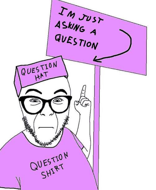 DaWests's tweet photo. Kid at a game jam with a shirt that says  “questionable research labs” saying “I’ve just written down a question” https://t.co/0QhNC723IX