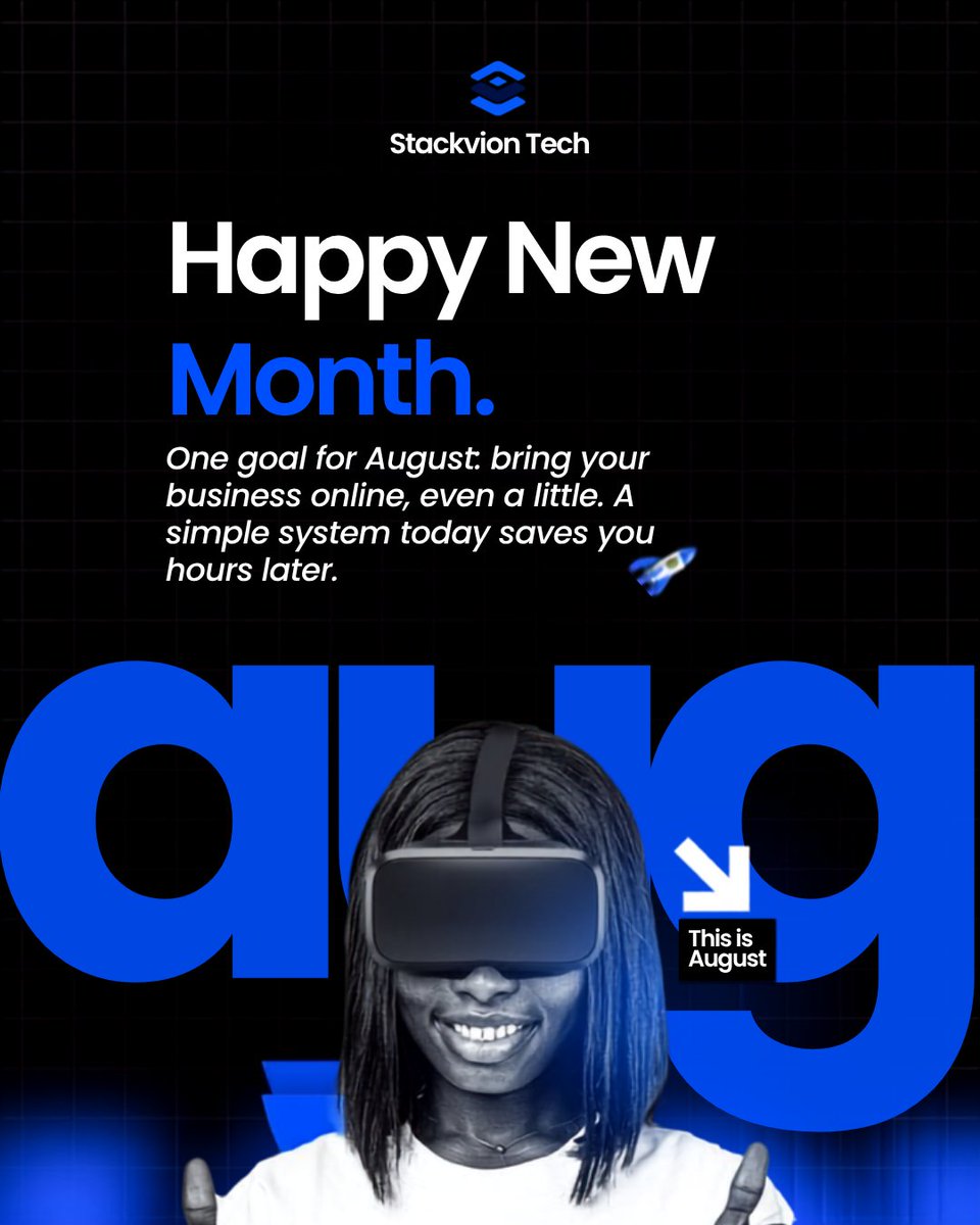 Stackvion's tweet photo. Happy new month!
As you plan August, this is your sign to put systems in place, the businesses that grow fastest aren't the ones working hardest, they're the ones that stopped doing everything manually.
Small step this month: automate one thing you're still doing by hand. https://t.co/aCmIhtHU1r