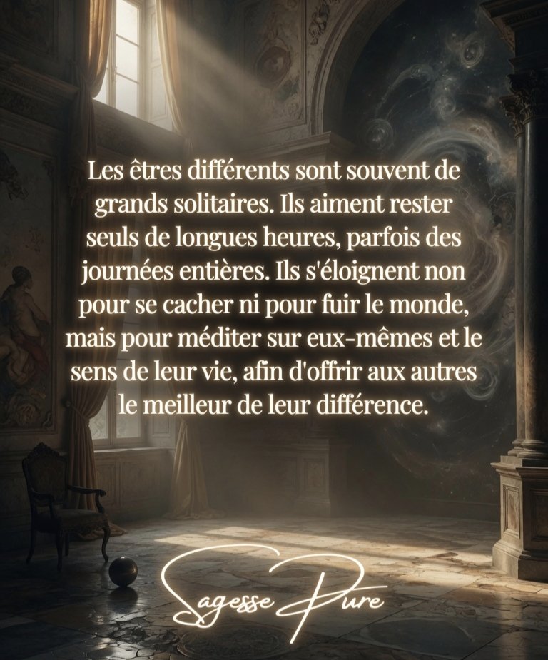 csibon27's tweet photo. 🥰😇
Les êtres différents sont souvent de grands solitaires. Ils aiment rester seuls de longues heures, parfois des journées entières. Ils s'éloignent non pour se cacher ni pour fuir le monde, mais pour méditer sur eux-mêmes et le sens de leur vie, afin d'offrir aux autres le meilleur de leur différence.

Ça te ressemble ?