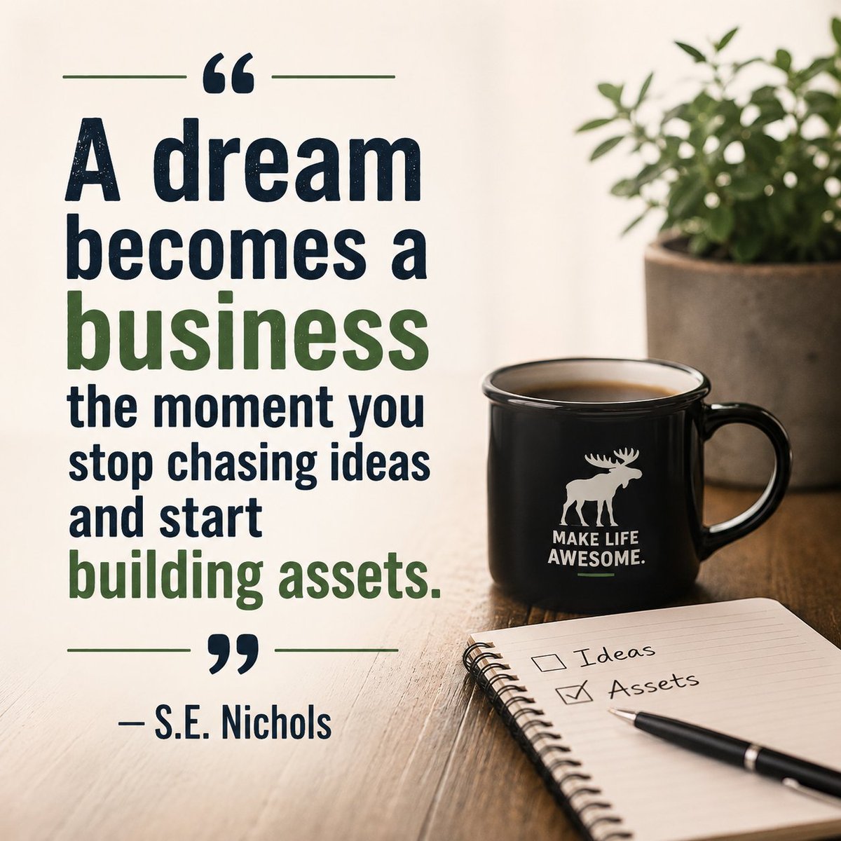 doozydoo's tweet photo. Dreams are exciting. Assets change your life.
Build something today that your future self will thank you for. "A dream becomes a business the moment you stop chasing ideas and start building assets."— S.E. Nichols 🌎 DOOZYDOO - Make Life Awesome. https://t.co/5MI9HOiogZ