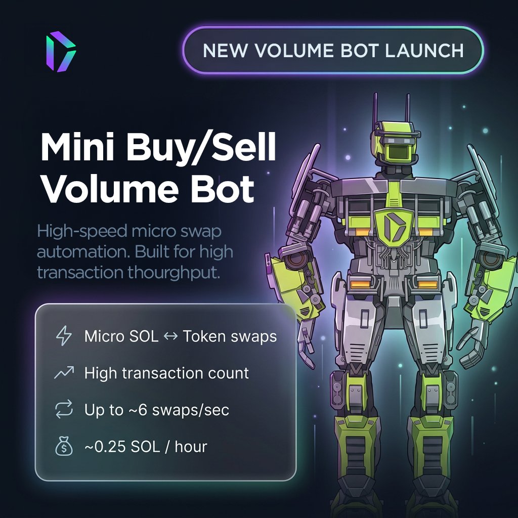 IDX__Solana's tweet photo. Mini Buy/Sell Volume Bot is now live β‘
High-speed micro swap automation.
Built for high transaction throughput.
β’ Micro SOL β Token swaps
β’ Up to ~6 swaps/sec
β’ High TX count
β’ ~0.25 SOL/hour
π Checkout: https://t.co/lFgEY6ITn2
#Solana #VolumeBot #Web3ββ https://t.co/usNChWtykk