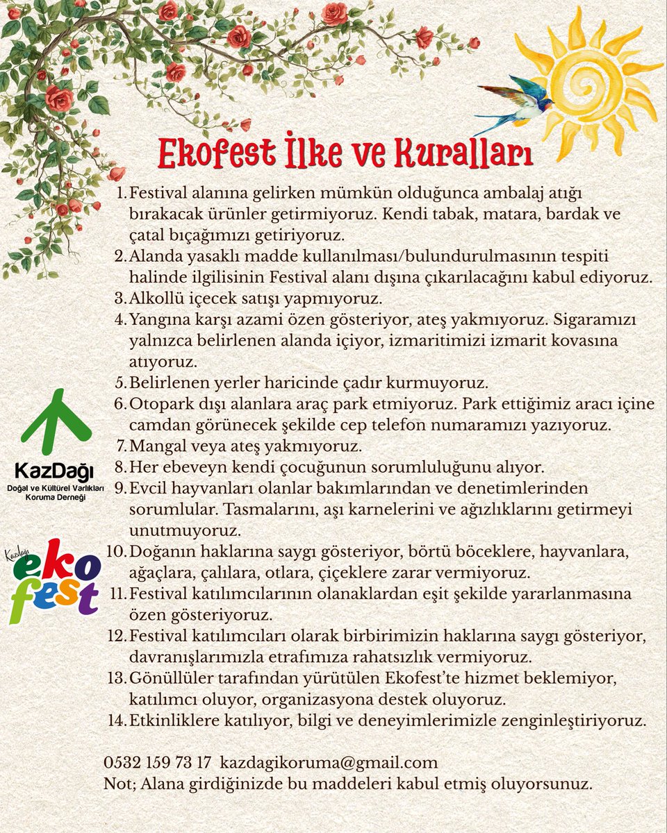 ekofest1's tweet photo. Ekofestival’imizi hep birlikte var ediyoruz. Ricalarımız, hassasiyetlerimiz ve özenlerimiz var. İlke ve kurallarımızı burda bulabilirsin. 

Dikkatin ve özenin için çokk teşekkür ederiz. 😊🙏🏼
#KazdağıEkofest2026 ‘da buluşmak üzere… https://t.co/4PdoIkcDIV