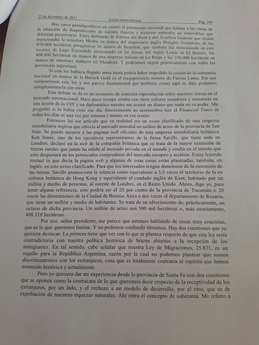 rgiustiniani's tweet photo. El 22 de diciembre de 2011 el Senado Nacional aprobó con un solo voto en contra la Ley de Tierras. Comparto el fundamento que dí en esa sesión a mi voto positivo. Hoy el gobierno quiere entregar todo https://t.co/hgMebxHSrB