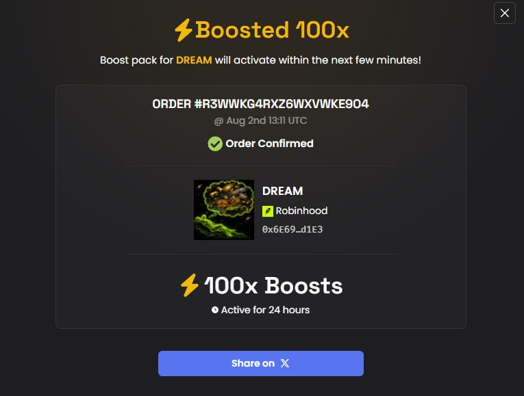 DreamOnRH's tweet photo. As we DREAM BIGGER, the 100x boost for $DREAM has been paid. https://t.co/Ma2aDDJHxH