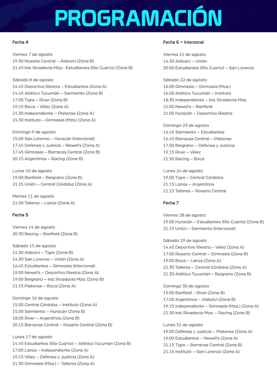 porquetendencia's tweet photo. "Fecha 4":
Porque la Liga Profesional anunció la programación para las fechas 4, 5, 6 y 7 del #TorneoClausura https://t.co/OlpHqpmIhx