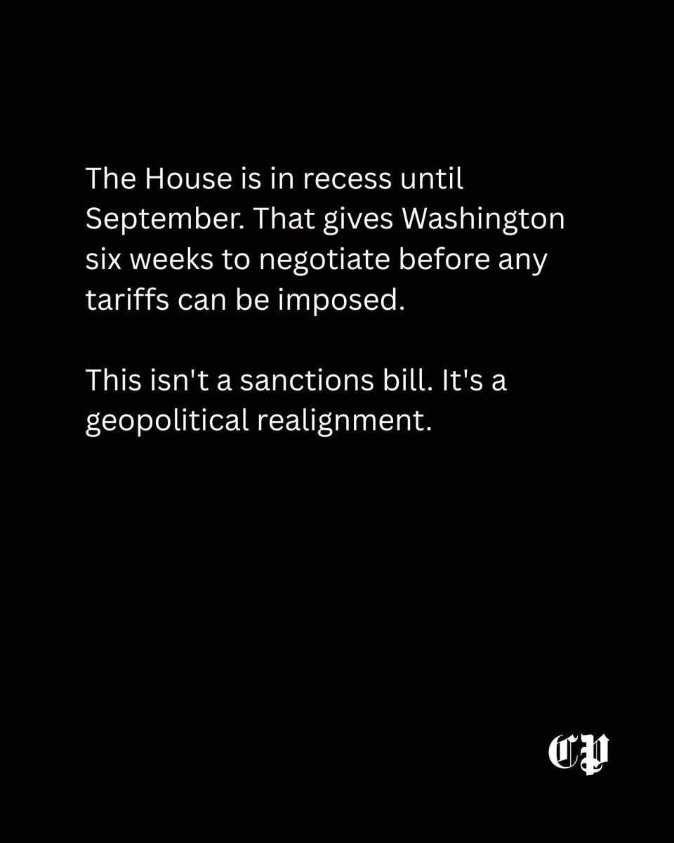 Congress_post's tweet photo. Washington just drew a line. 100% tariffs on top Russian oil buyers India, China. Europe gets carve-out. Asia gets threat. President holds waiver. Tariffs are leverage. Six weeks to negotiate. Geopolitical realignment.

. #TheCongressPost #WashingtonIntelligence https://t.co/gM3HohgQgu