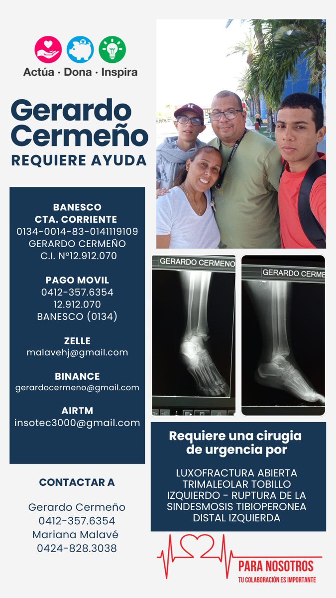 GERARDOCERMENO's tweet photo. Tras sufrir un accidente grave, Gerardo, necesita una cirugía urgente para recuperarse, pero los costos son abrumadores. Por favor, consideren hacer clic en el enlace de abajo para donar o compartir. ¡Gracias por su generosidad!

https://t.co/zbi1fRxBka https://t.co/H7duB1Pt1r