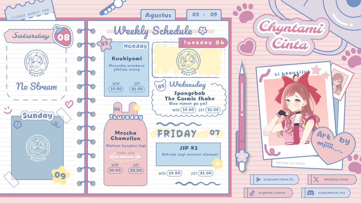 Chynta_micin's tweet photo. Micin Sceed Alert for This Week ‼️
Thank you for your kindness for always waitin' waitin' and waiting' but I am trying to do ma best NGL 🩷

🩷 03 August - 09 August 2026 🧂

#Chyntamicinta #Minails #Chylung #MicinScheed #Vtuber https://t.co/TgOWLpI8yx