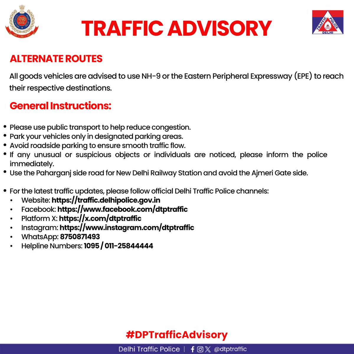 dtptraffic's tweet photo. TRAFFIC ADVISORY | KANWAR YATRA–2026

To ensure the safe and smooth movement of Kanwariyas during Kanwar Yatra–2026, traffic restrictions and diversions have been put in place for heavy goods vehicles bound for Uttar Pradesh and Uttarakhand.

Commuters and transport operators are advised to use the designated alternate routes, plan their journeys in advance, and follow the directions of Delhi Traffic Police personnel.

Please cooperate and drive safely.

#DTPUpdates