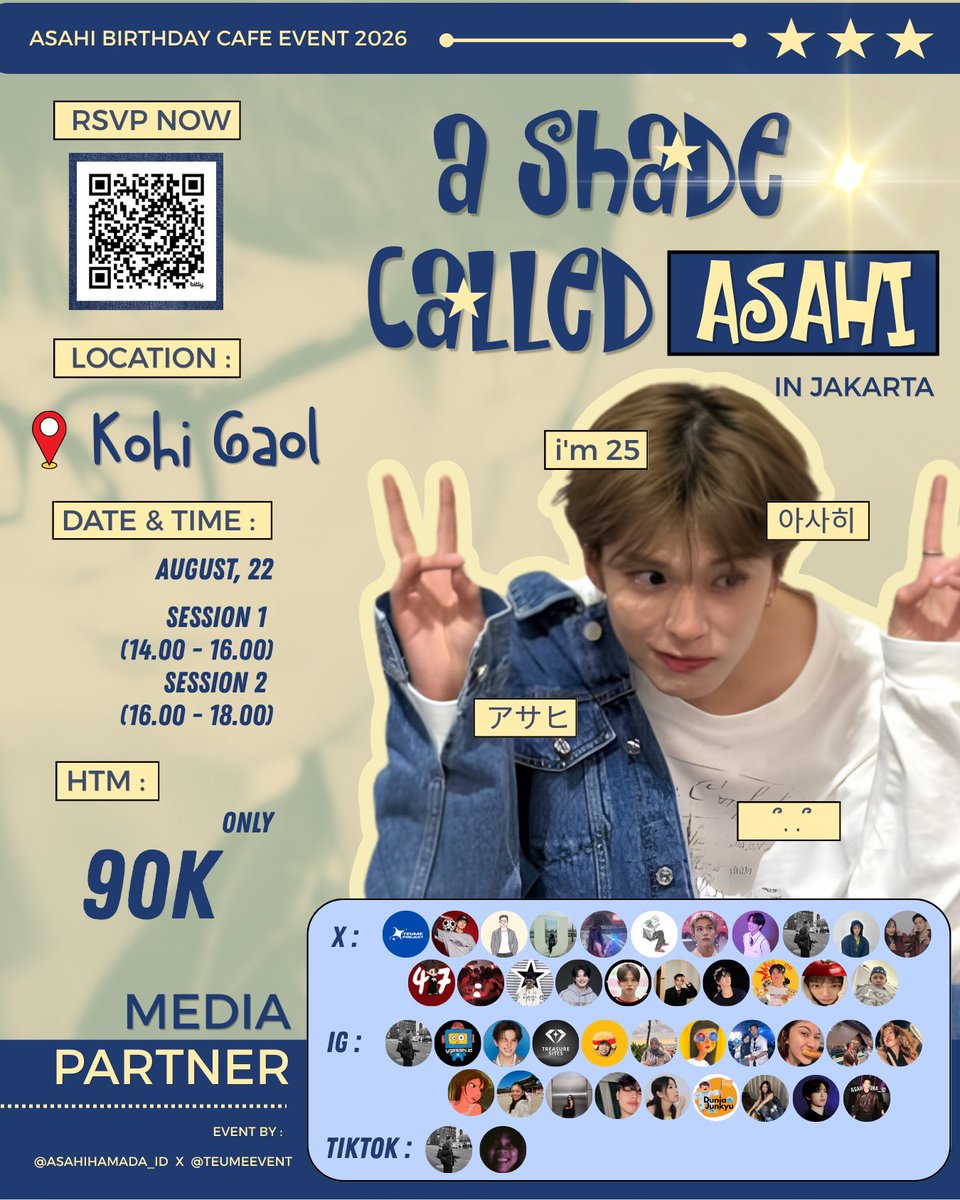 asahihamada_id's tweet photo. ࿐ * 𝙰 𝚂𝙷𝙰𝙳𝙴 𝙲𝙰𝙻𝙻𝙴𝙳 𝙰𝚂𝙰𝙷𝙸 *࿐

CAFE EVENT JAKARTA ⭑.ᐟ

Lets join us to celebrate our Asahi with many of loves and gifts 🎁

📅 Sabtu, 22 Agustus 2026
📍 Kohi Gaol Mayestik, Jakarta Selatan
🕑 14.00 - 19.00 WIB
💸 Rp90.000
💌 https://t.co/B3LYL9Nk2z

Will giving u a “surprise” support freebies from @.bymouch.id for the fastest submiting the form (limited quantity)🔥

Make sure to fill the form and you will make a new memories together with us <3

See u there guys! 🙌🏻

#TREASURE #트레저 #ASAHI
#아사히 #アサヒ #朝光 
#AShadeCalledAsahi