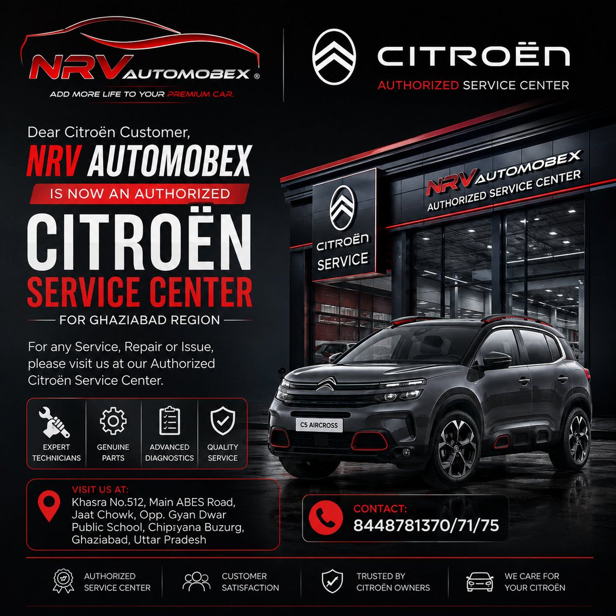 NAutomobex's tweet photo. 🚗 Great News for #Citroën owners in Ghaziabad
NRV Automobex is now an Authorized Citroën Service Center
✅ Genuine Service
✅ Expert Technicians
✅ Advanced Diagnostics
📍 Main ABES Road, Chipyana Buzurg, Ghaziabad
📞 8448781370 / 71 / 75
🌐 https://t.co/i34p4uYyTr
#CitroenIndia https://t.co/ZeMeUhvquu