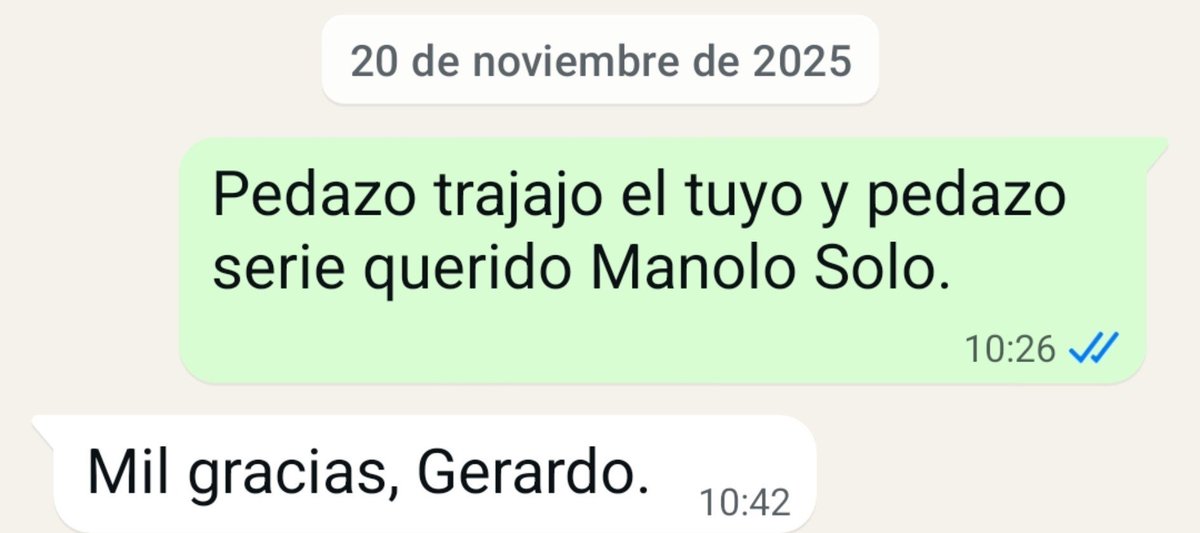 GerardoQuietMan's tweet photo. Me encuentro la ultima vez que estuve whastappeando con Manolo Solo, tras verle en la serie Anatomia de un instante de Alberto Rodríguez. Una persona maravillosa, rockero de pro y actor de caracter, pero sobre todo actor y persona con alma. https://t.co/11hSsG3Tvo