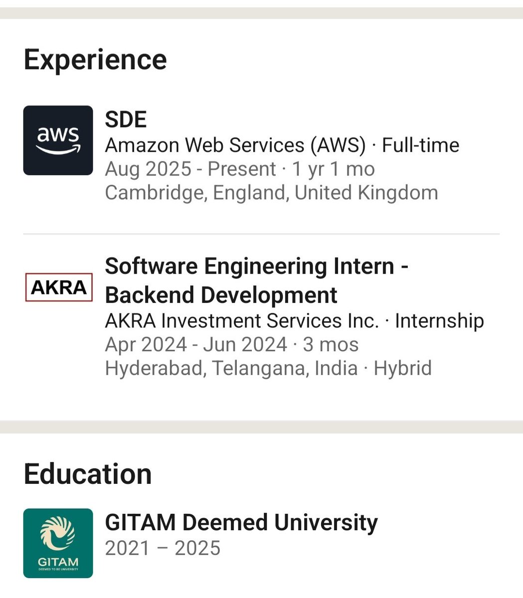VikasAlwys's tweet photo. Meet Priyanka Reddy, who completed her https://t.co/YSvOF5fxhn Computer Science from Gitam University, Hyderabad. This girl bagged a ₹1.4 crore job offer from Amazon Web Services in Cambridge, London during campus placements🔥

Her father is a Senior Manager at IBM, and he guided her not to focus on marks but to learn the subject. Eventually, marks will follow so as the  knowledge.

She says she prepared from her 1st year itself, but not like the "8 hours a day" hype. She just studied 1–2 hours a day but right from her 1st year, focused on DSA, and practiced coding on LeetCode and GFG.

Many of us know we have a lot of time during https://t.co/YSvOF5fxhn, but people don't take it seriously. Instead, we run after unnecessary things. And I know most of the people don't even know what to do until the end of the https://t.co/YSvOF5fxhn.

1% better every day.... Makes huge difference at the end!

FYI check:- https://t.co/1xCNGtlLLW