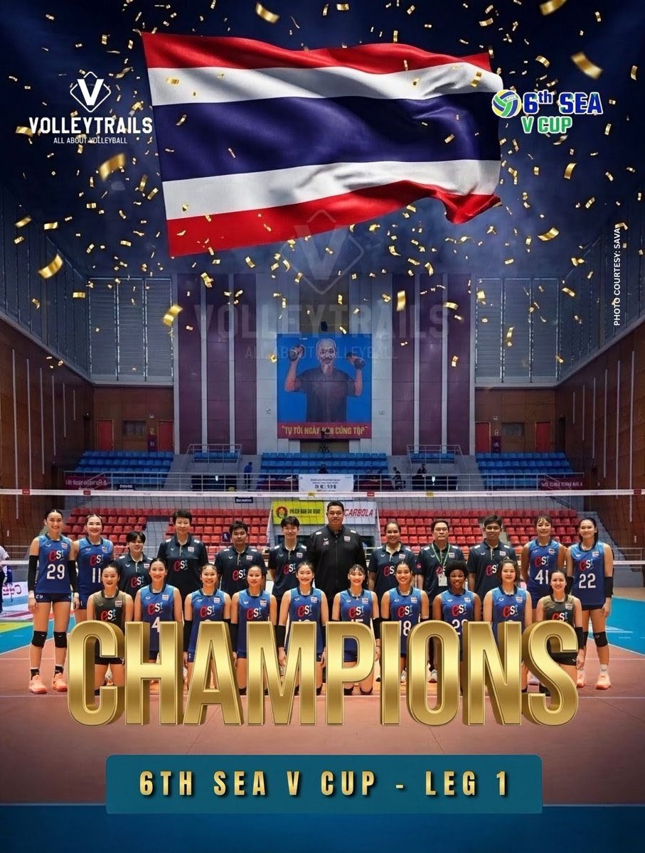 volleytrails's tweet photo. 6th SEA V Cup – Leg 1 (Women) Final Standings:

🥇 🇹🇭 Thailand
🥈 🇻🇳 Vietnam 
🥉 🇮🇩 Indonesia 
4️⃣ 🇵🇭 Philippines 

#SEAVCup #volleyball #AlasPilipinas #วอลเลย์บอล #bongchuyen #TimnasIndonesia https://t.co/vSMokHRgwp