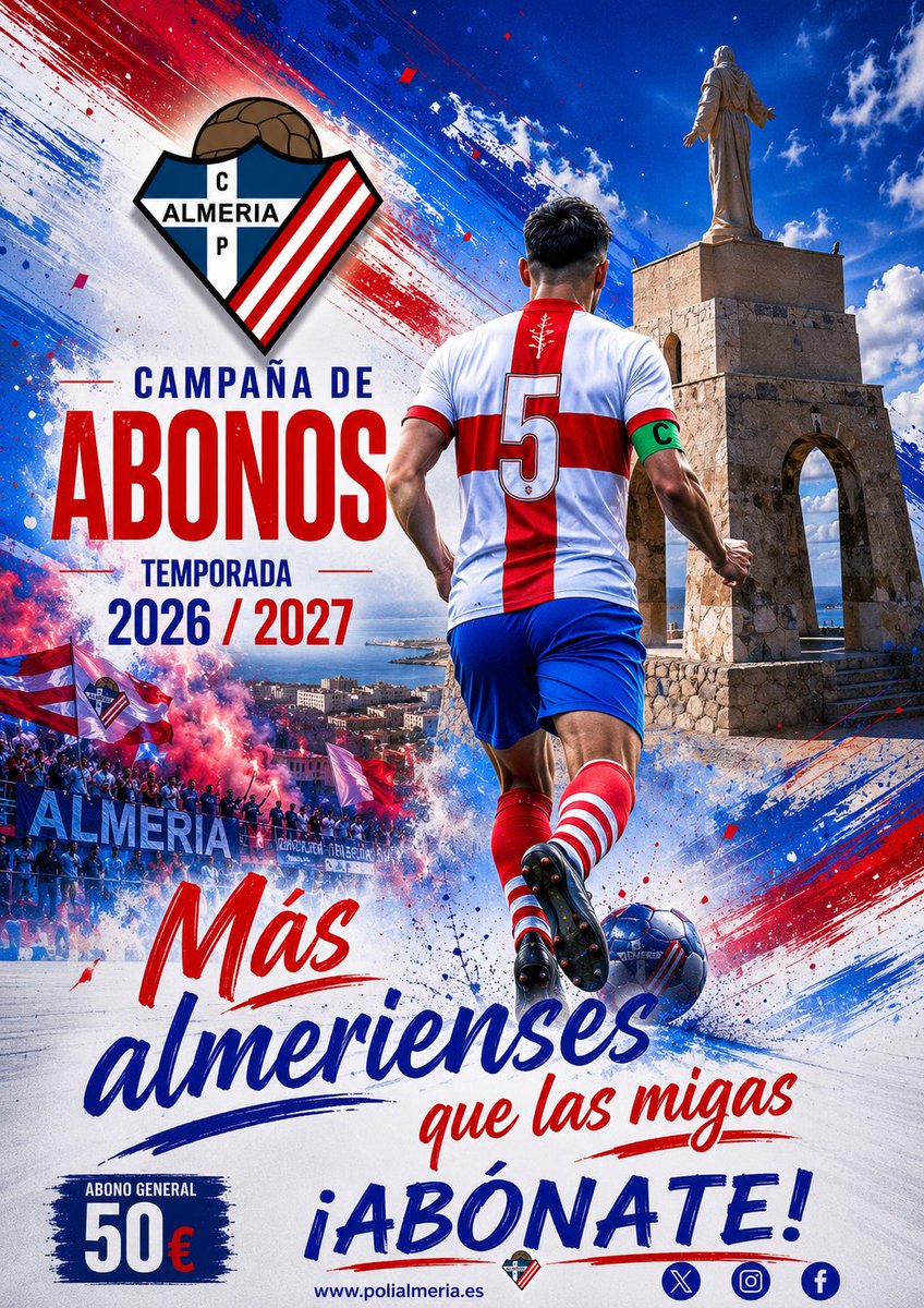PoliAlmeria's tweet photo. 🗒️Temporada 2026/2027

🚀Ya puedes adquirir tu abono para la próxima temporada. Puedes comprarlo los dias de entrenamiento en la Ciudad Deportiva de Los Ángeles. 

💳 Sólo 50€

🤗¡Vamos Poli!

#MushoPoli #DivisionHonor #Almeria #Futbol #Abonos https://t.co/86Jp5dP43R
