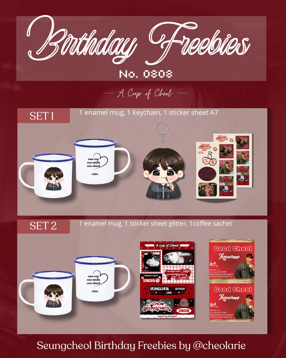 cheolarie's tweet photo. B’day Freebies No.0808 by @cheolarie 
 
💌tnc
• Rt &amp; like 
• For couprang &amp; carat (write usn) 
• Co 🍊 25.08 (19.45 wib) 
• Set on 9.595 no refund! 
• Kindly tag me if you get it
• link tba

desain chibi &amp; sticker by : @roseatev 
desain sticker A7 by : @7secwithu https://t.co/sJfR7bJmHS