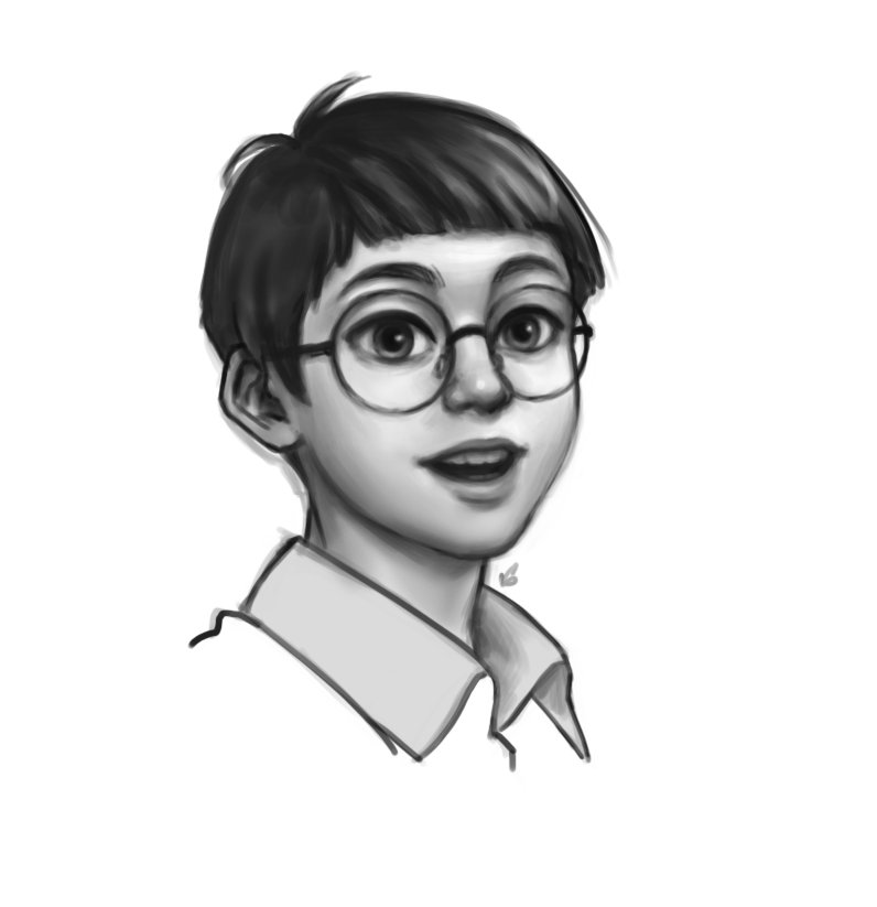 Tuilorn18's tweet photo. So yes. This is Nobi Nobita from manga and anime Doraemon. I tried to draw him in somewhat realistic style. 

Oh and why is my childhood foto is there as a reference or comparison ?! 
Well because my childhood self is somewhat like nobita. 

Sangat cengeng dan suka dibully temen2x masa kecil. Bedanya, I didn't have doraemon to solve any problem I had, so I turned to art. 

Every emotion turn into a scrible of crayon in every color. Thats the origin story where I got hooked in the world of color and imagination.