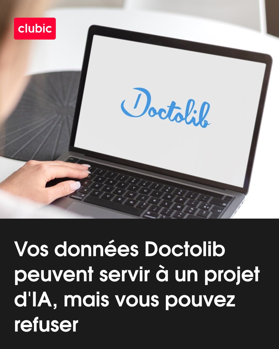 Clubic's tweet photo. Doctolib lance un projet d’IA avec l’Inria, l’Inserm et Paris Cité, en intégrant par défaut les données de 50 millions de patients. Vous pouvez refuser, mais encore faut-il trouver où. 👀🔎📩
👉 https://t.co/DhFaT52Inb https://t.co/rieAa68sM1