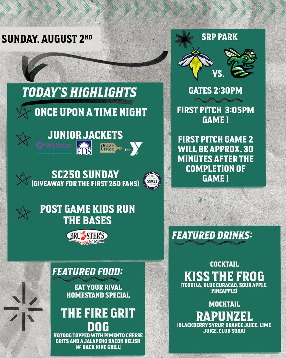GreenJackets's tweet photo. DOUBLEHEADER - tickets originally purchased for 8/2 will be good for both games

Once upon a time, a bunch of baseball-loving royals decided the ballpark needed a little magic... 🏰✨

➡️ scroll to see today's highlights &amp; we'll see y'all at 2:30PM! 
🎟️ https://t.co/ldmmKq6qbe https://t.co/DF50gjJjD5