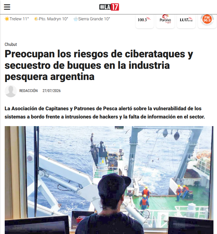 Marce_I_P's tweet photo. Ciberseguridad - Argentina - Chubut
Cada sector tiene sus particularidad, si bien todos hay una base común, hay temas que de nicho. 
La pista me la dio @gmbigrevich directamente desde Chubut.
Riesgos de ataques en buques pesqueros. 
https://t.co/JR6O8gbgtb https://t.co/Kvn7Ai0X32