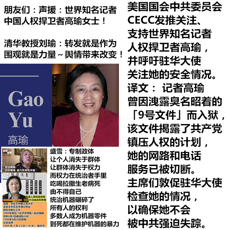 xin2179's tweet photo. @gaoyu200812 朋友们：声援：世界知名记者，人权捍卫者高瑜女士！ https://t.co/uMGsfJ3KNn