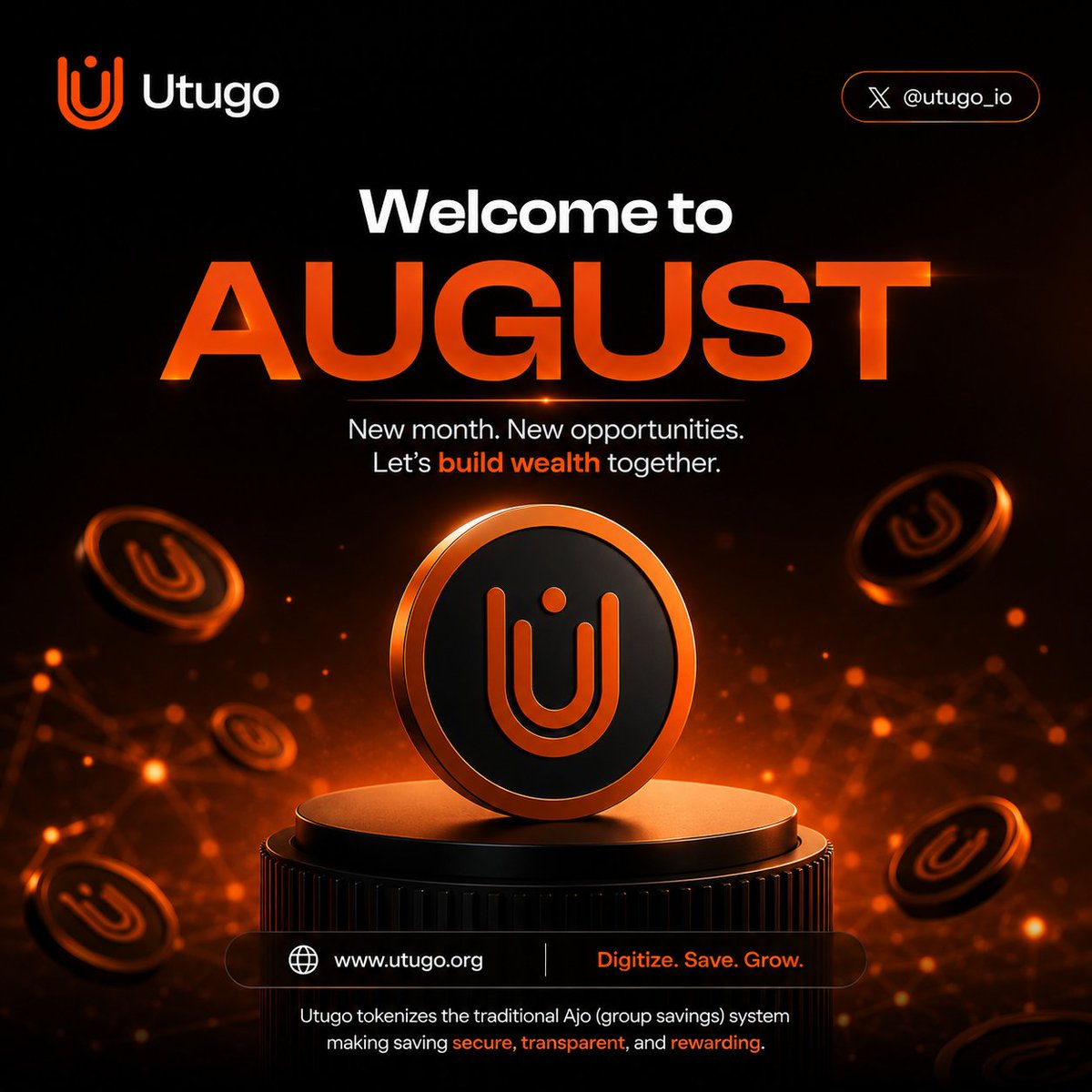 utugoio's tweet photo. Welcome to August! 🌟

New month, new opportunities. Let’s build wealth together by reimagining the traditional Ajo system.

Secure. Transparent. Rewarding.

It’s time to digitize your savings. 🚀

https://t.co/QUiMnoPsUT

#Utugo #August #Savings #Ajo https://t.co/CbJrP0hvTG