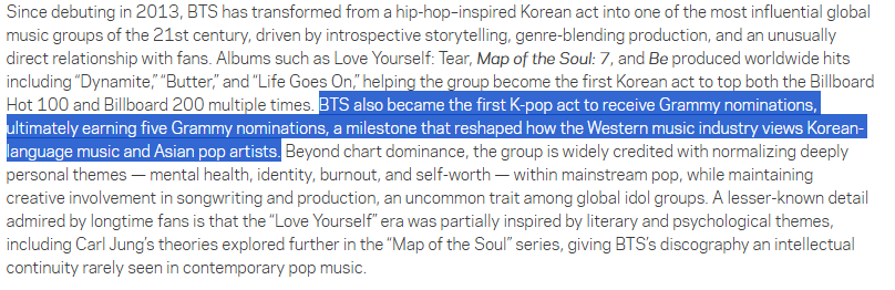 EgosShadow7's tweet photo. It seems that BTS Grammy webpage was modified in May 2026. In the 'About' information they call BTS 'Asian Pop Artists' 🙄

Before                                        After https://t.co/3jLH0wzUfV