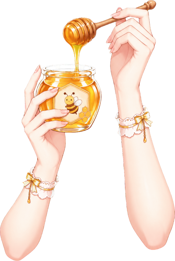 Hachie_Lab's tweet photo. 【新作素材】はちみつをすくう手🍯 
#VTuber素材 #おはようVtuber素材  

明日8/3は「はちみつの日」素材第二弾！🐝 立ち絵に重ねるだけで、とろ〜り甘いはちみつシーンが完成✨ ハニーディッパー＆瓶の手素材です！（透過PNG）  

今後の素材制作も応援してもらえるとうれしいです🐝✨ https://t.co/ps2zv6vrqg