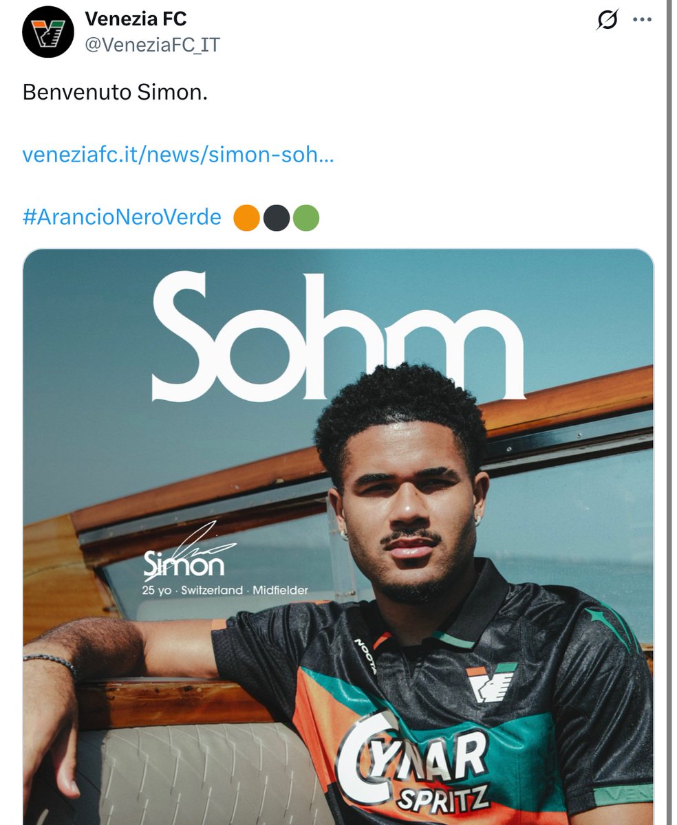 NicoSchira's tweet photo. Now it’s official! Simon #Sohm to #Venezia from #Fiorentina on loan with the option to buy. Contract until 2031 (1+4). No surprise here and confirmed since the last July 19 as an exclusive revealed! #transfers https://t.co/PIHMAuSLfD