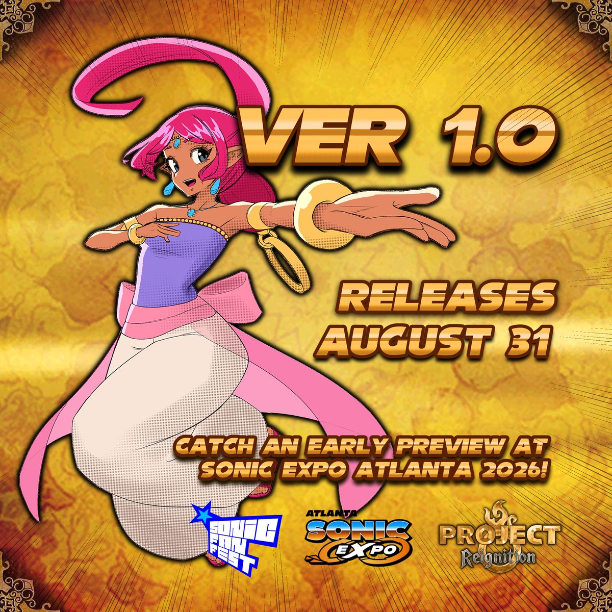 KumaPauZ's tweet photo. We have an official date! Version 1.0 of Project Reignition will release on August 31st alongside @Octydrawz's Sonic Fan Fest 6.
There will also be an early showing as part of SFF's premiere at @SonicEXPOatl! https://t.co/ojqfRYbLMr