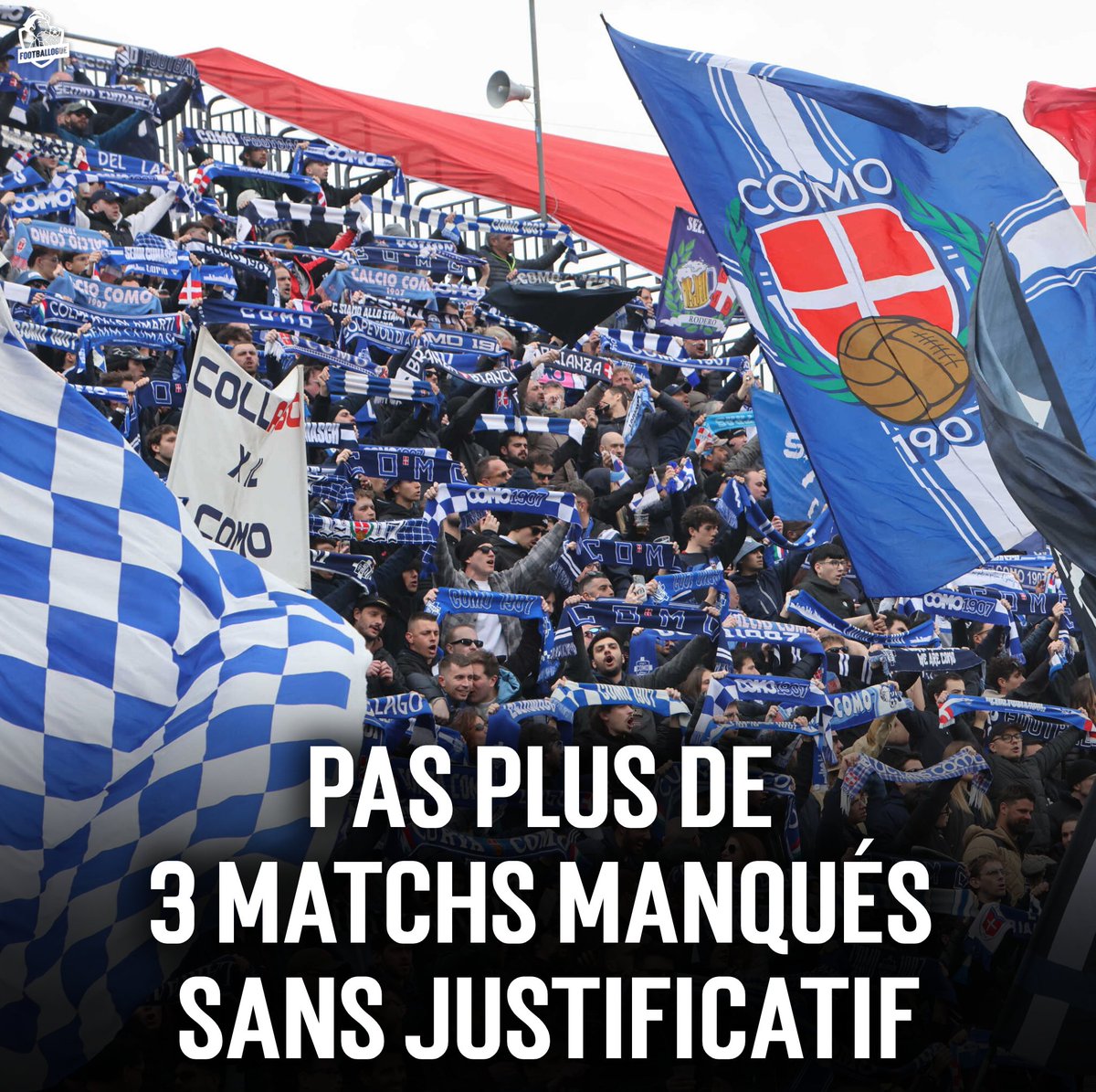 Footballogue's tweet photo. Côme va mettre en place une solution drastique pour limiter 𝗟'𝗔𝗕𝗦𝗘𝗡𝗖𝗘 𝗘𝗧 𝗟𝗔 𝗥𝗘𝗩𝗘𝗡𝗧𝗘 𝗗𝗘 𝗣𝗟𝗔𝗖𝗘𝗦 𝗗𝗘 𝗦𝗘𝗦 𝗔𝗕𝗢𝗡𝗡𝗘́𝗦 à partir de cette saison ! 😳❌

Après plus de 𝟯 𝗠𝗔𝗧𝗖𝗛𝗦 𝗠𝗔𝗡𝗤𝗨𝗘́𝗦 "sans en avoir préalablement informé le club et sans motif valable", ces derniers s'exposeront tout simplement à une perte pure et dure de leur abonnement !

Le président met notamment en avant le fait que des supporters adverses ont pu célébrer dans le stade du club sur les dernières saisons afin de justifier cette nouvelle règle.

𝗕𝗢𝗡𝗡𝗘 𝗖𝗛𝗢𝗦𝗘 ou 𝗠𝗘𝗦𝗨𝗥𝗘 𝗧𝗥𝗢𝗣 𝗦𝗧𝗥𝗜𝗖𝗧𝗘 selon vous ? 🤔

(via L'Équipe)